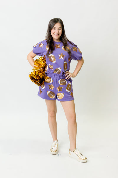 Purple Football Sequin Shorts