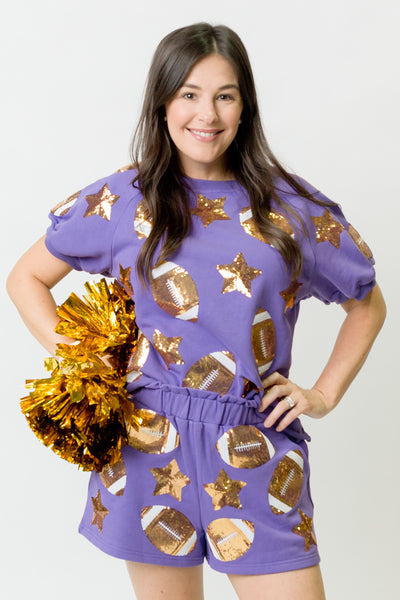 Purple Football Sequin Top