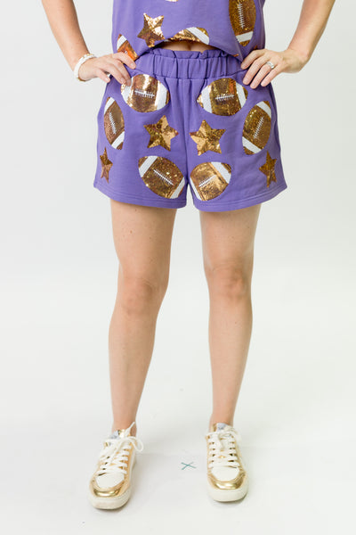 Purple Football Sequin Shorts