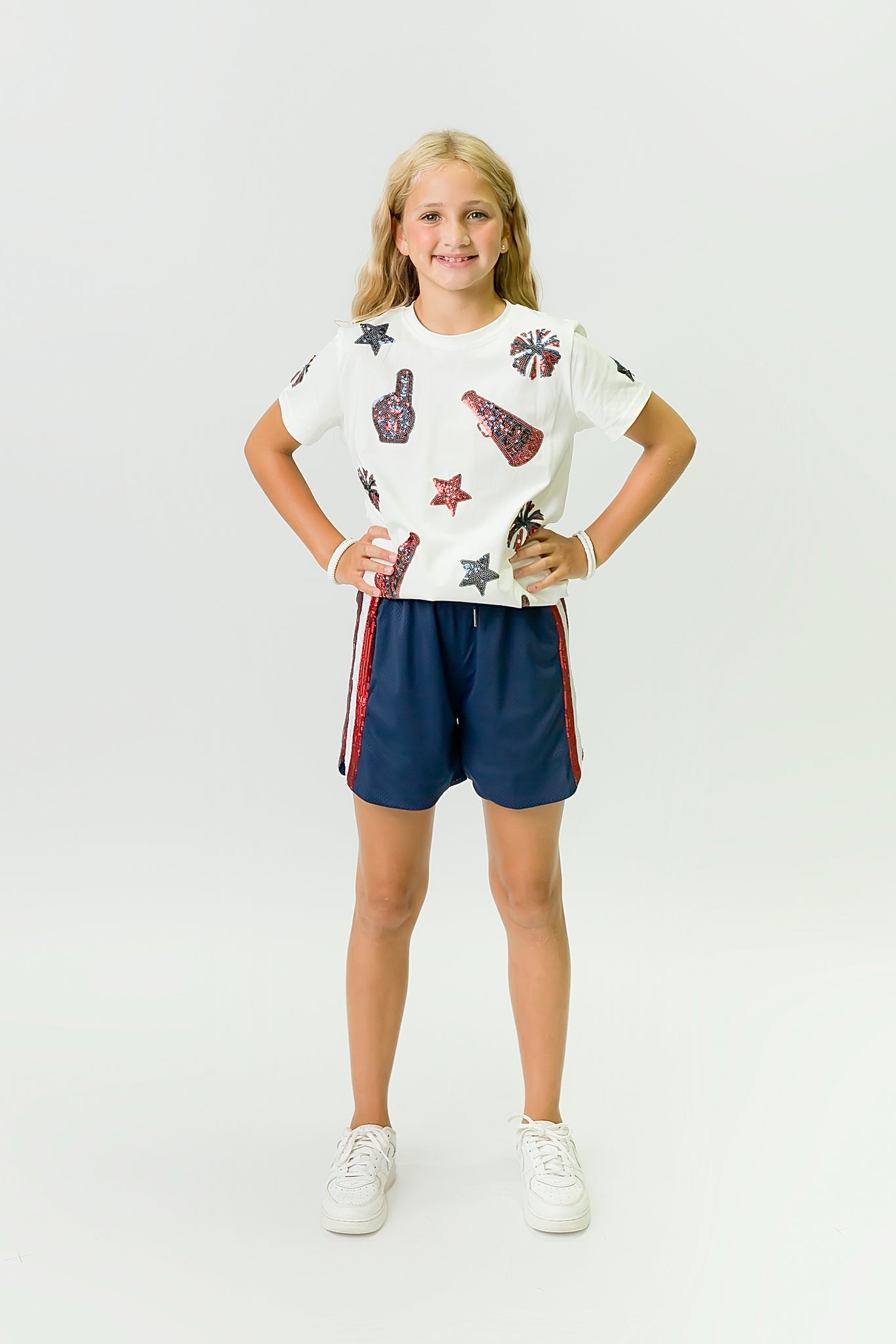 Kids' Navy & Red Cheer Sequin Tee
