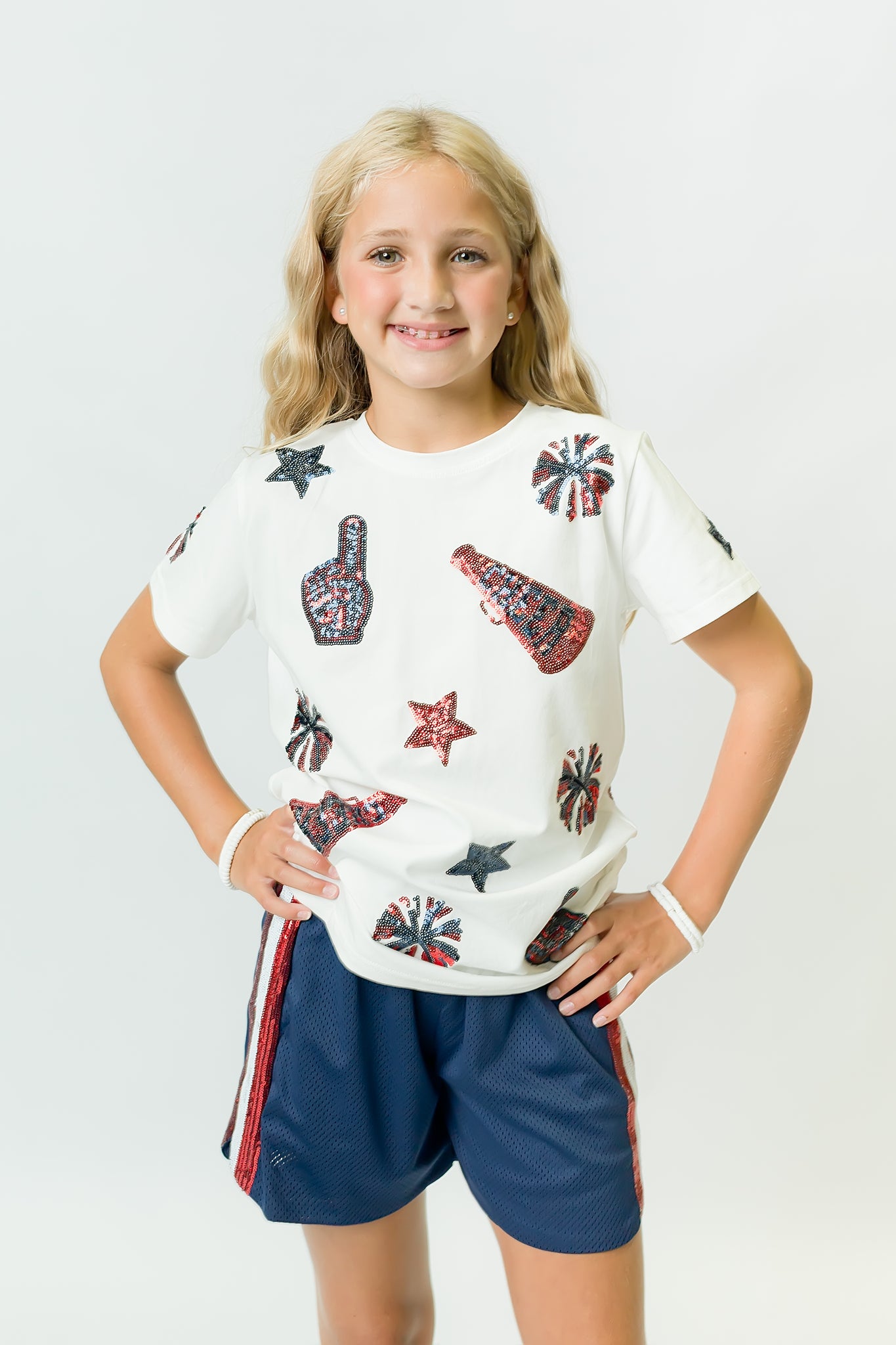Kids' Navy & Red Cheer Sequin Tee