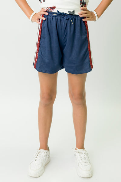 Navy Blue and Red Sequin Shorts