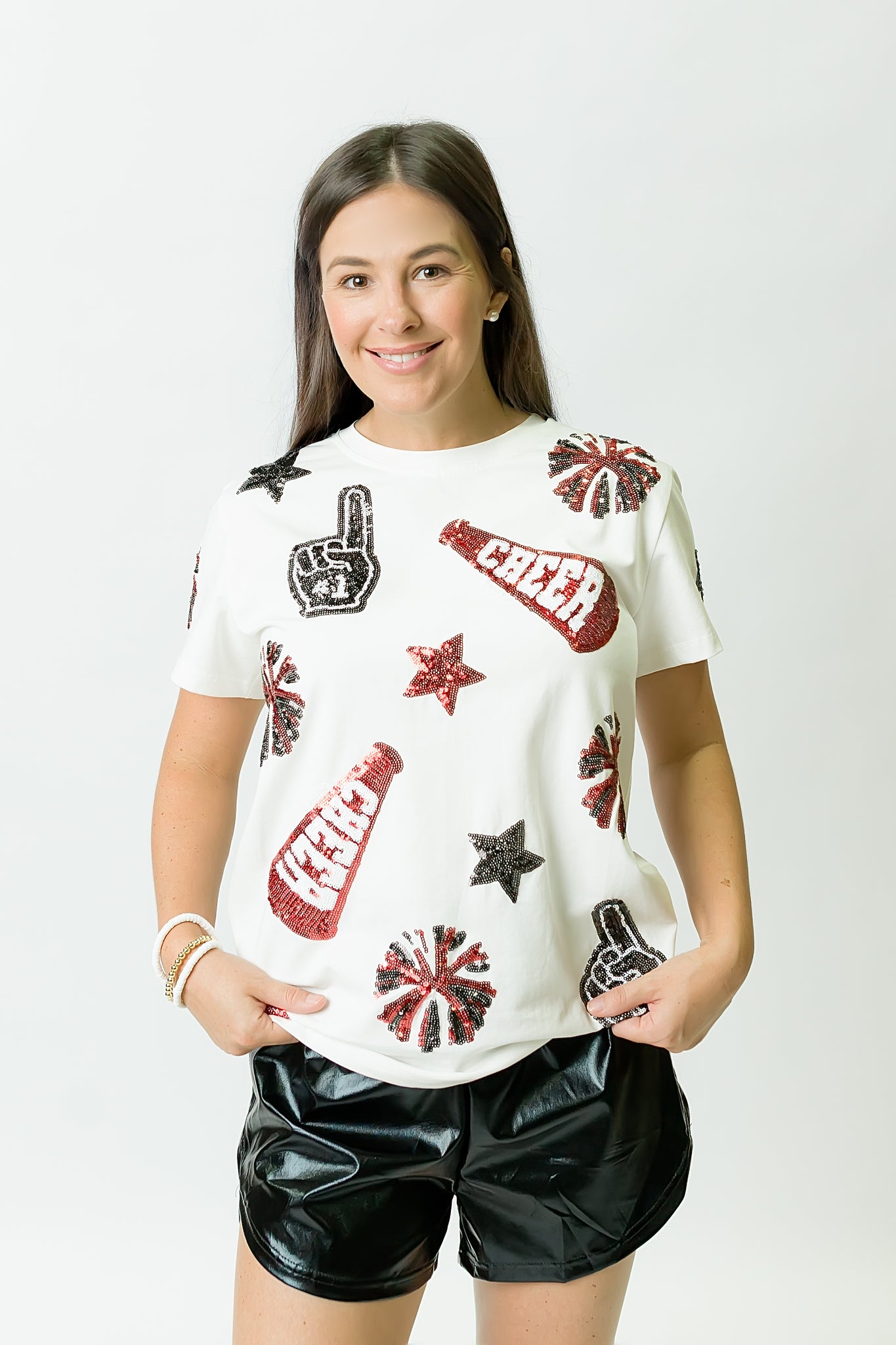 Black and Red Cheer Sequin Shirt