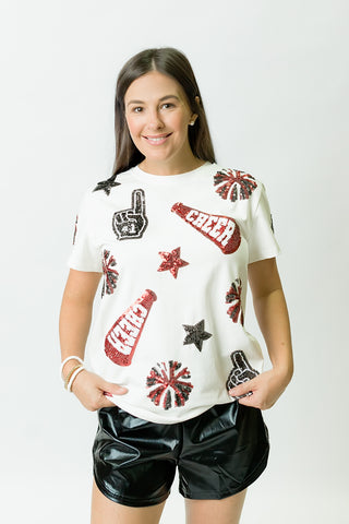 Black and Red Cheer Sequin Shirt