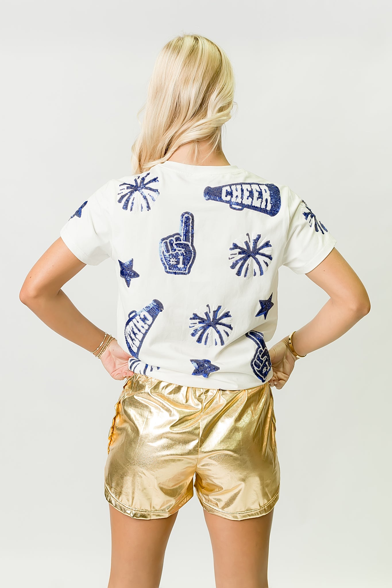 Women's Royal Blue & White Cheer Sequin Tee