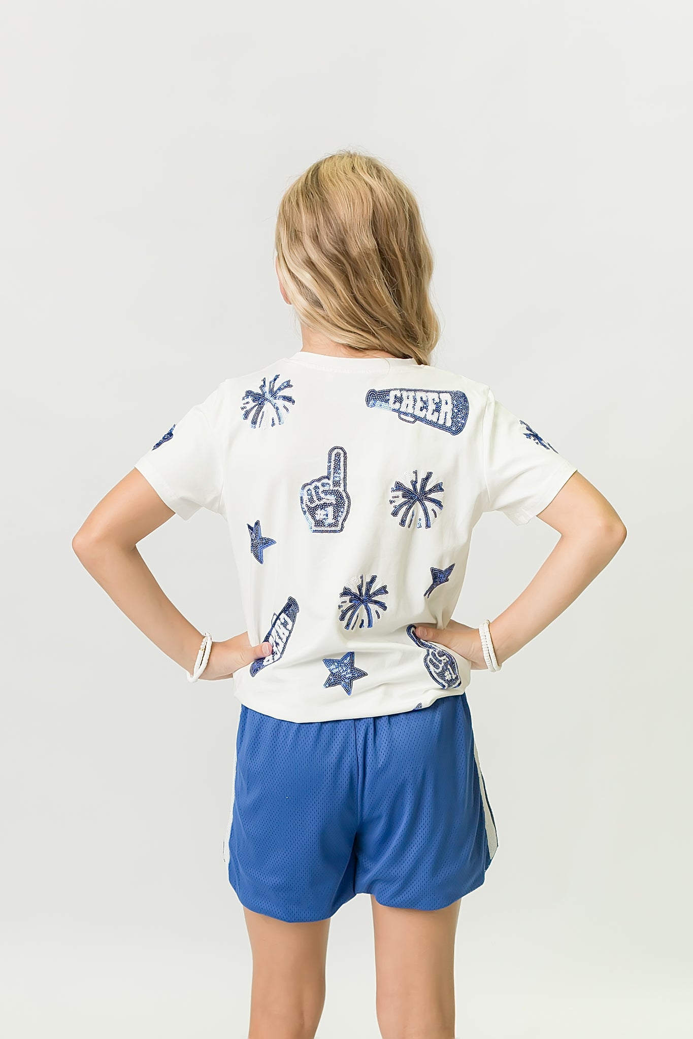 Kids' Royal Blue & White Cheer Sequin Tee