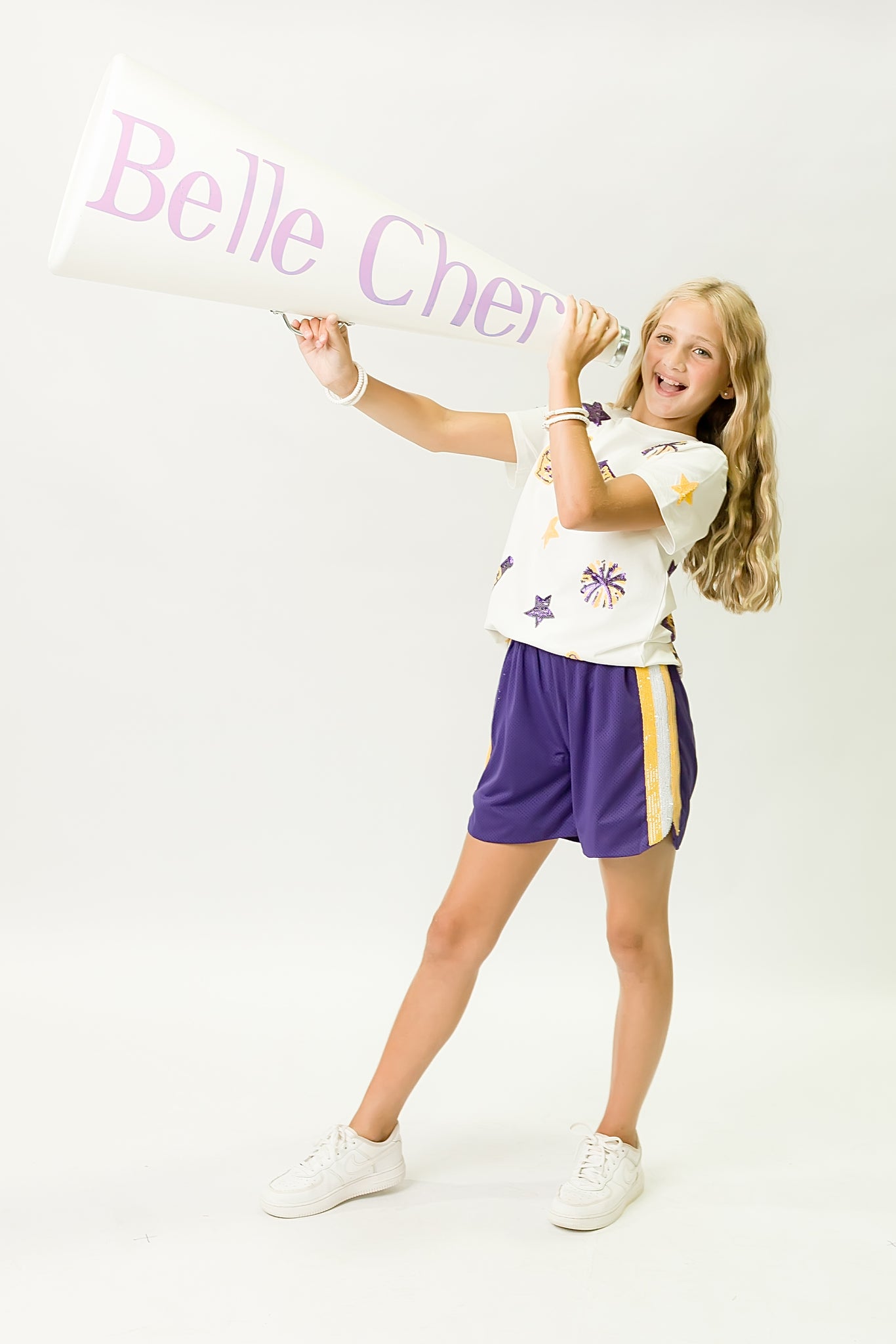 Kids' Purple & Yellow Cheer Sequin Tee