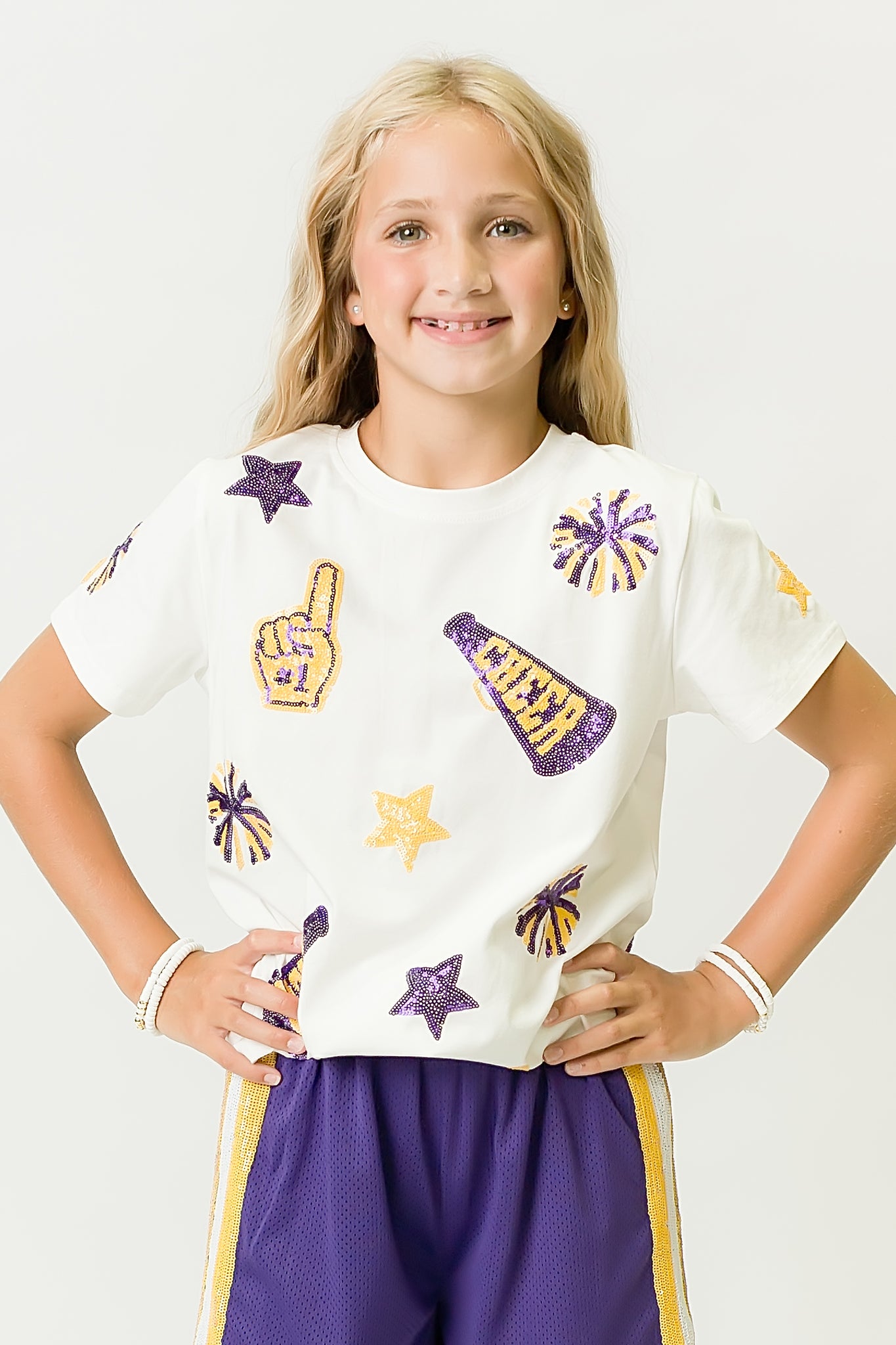 Kids' Purple & Yellow Cheer Sequin Tee