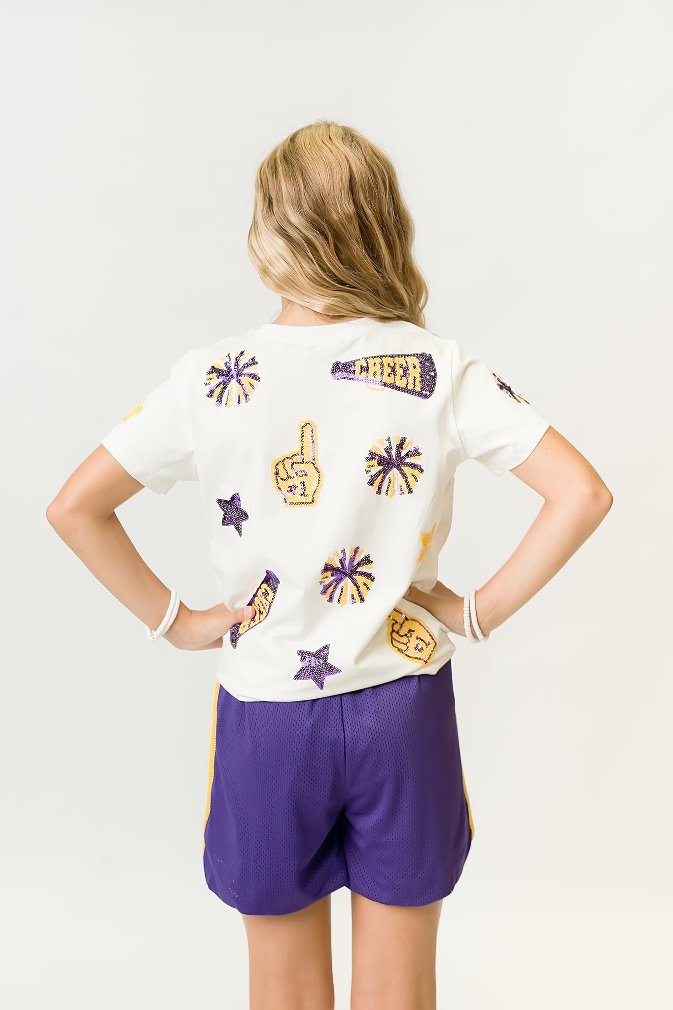 Kids' Purple & Yellow Cheer Sequin Tee