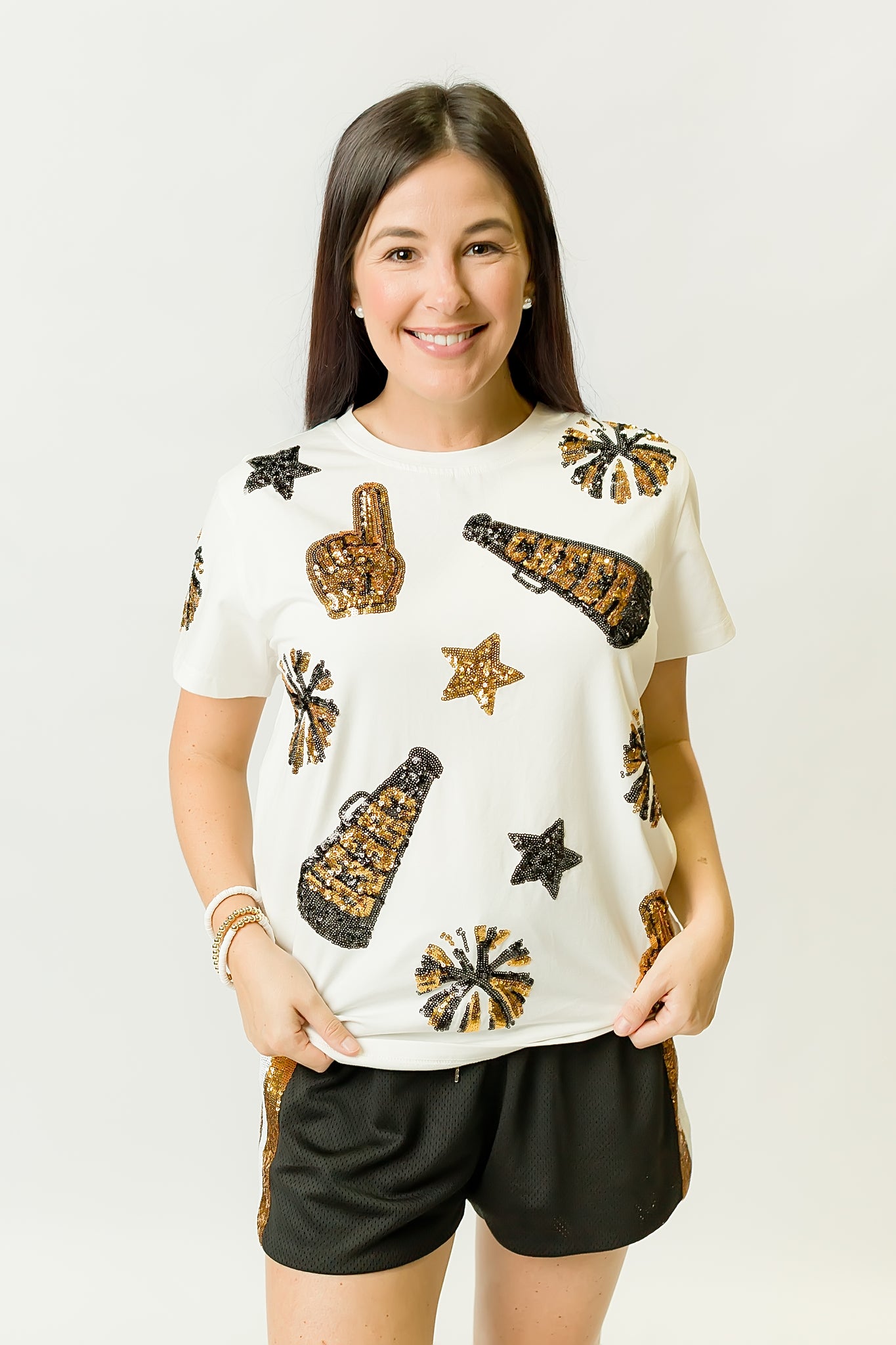 Women's Black & Gold Cheer Sequin Tee
