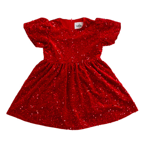 Red Sequin Velvet Kid Dress