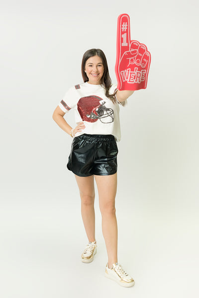 Red And Black Sequin Helmet Adult Shirt