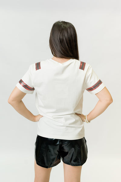 Red And Black Sequin Helmet Adult Shirt