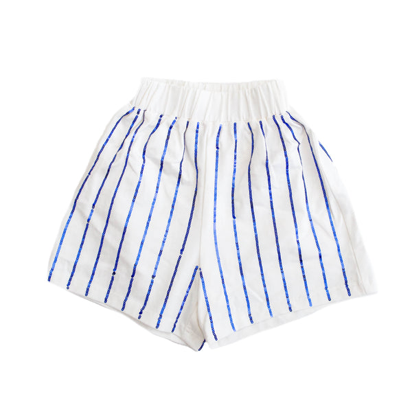 Royal Blue Sequin Striped Shorts