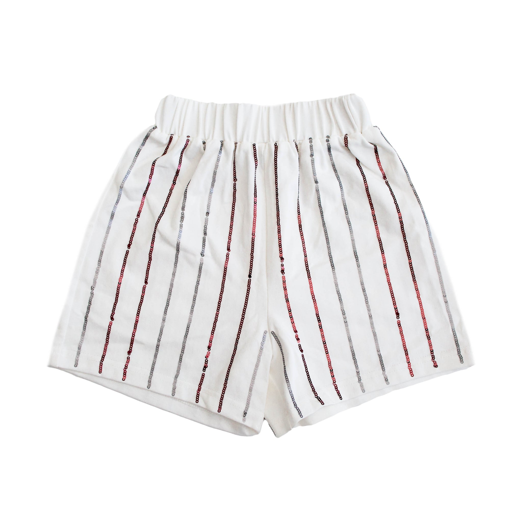 Maroon and Silver Sequin Striped Shorts