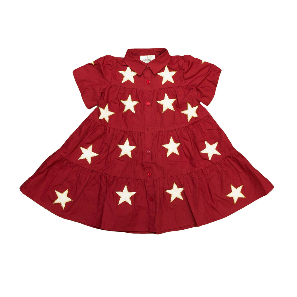 Maroon And White Kid Chenille Star Dress