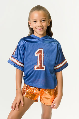 Royal Blue and Orange Sequin Jersey