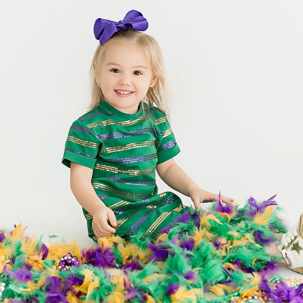 Sequin Striped Green Kid Dress