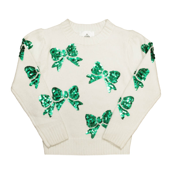 Green Bows Cream Sweater