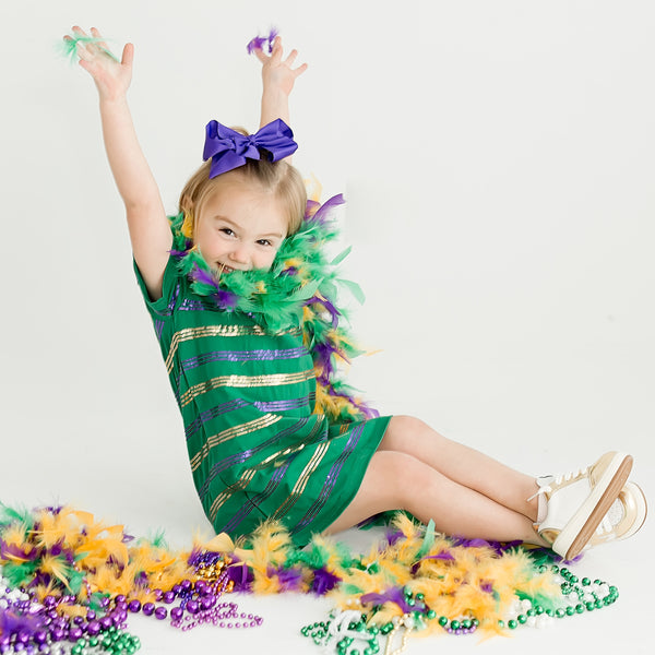 Sequin Striped Green Kid Dress