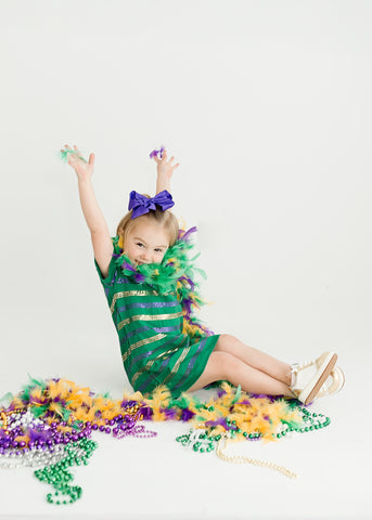 Purple and Gold Sequin Striped Green Dress