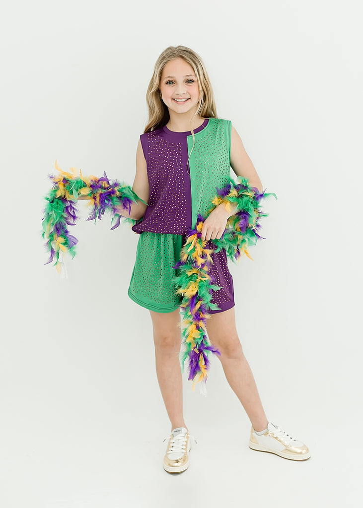 Color Block Athletic Wear with Crystals Top