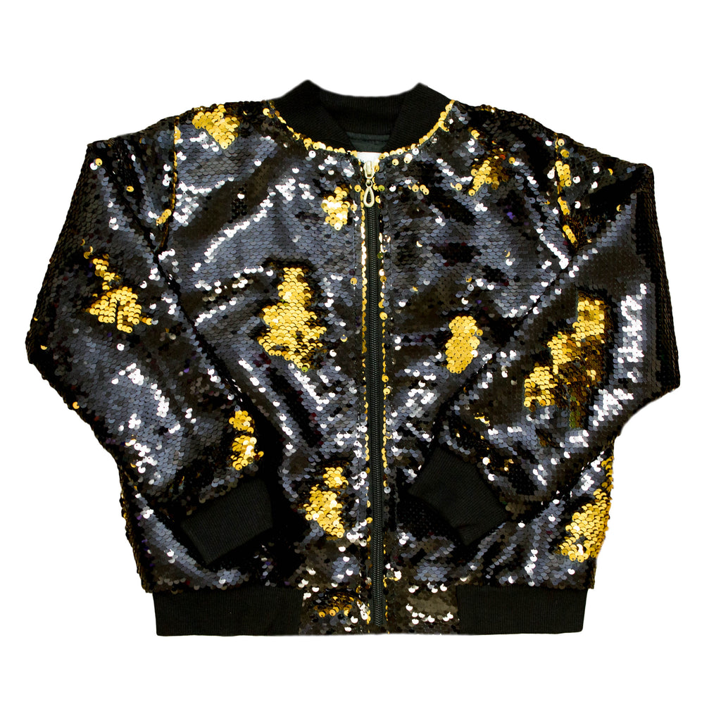 Black And Gold Flip Sequin Kid Jacket