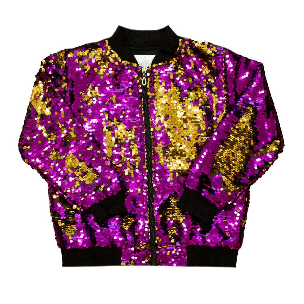 Purple And Gold Flip Sequin Kid Jacket