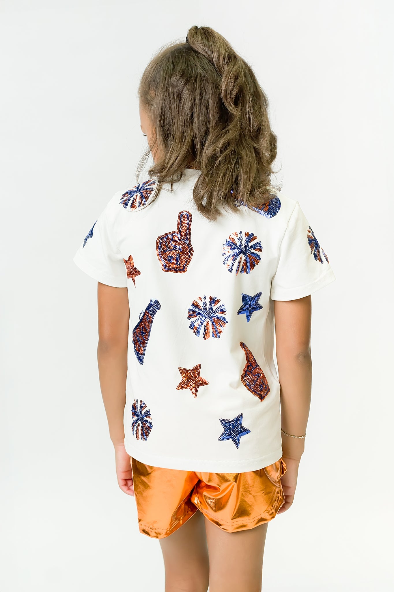 Kids' Royal Blue & Orange Cheer Sequin Tee