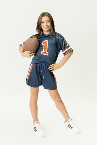 Navy and Orange Sequin Jersey