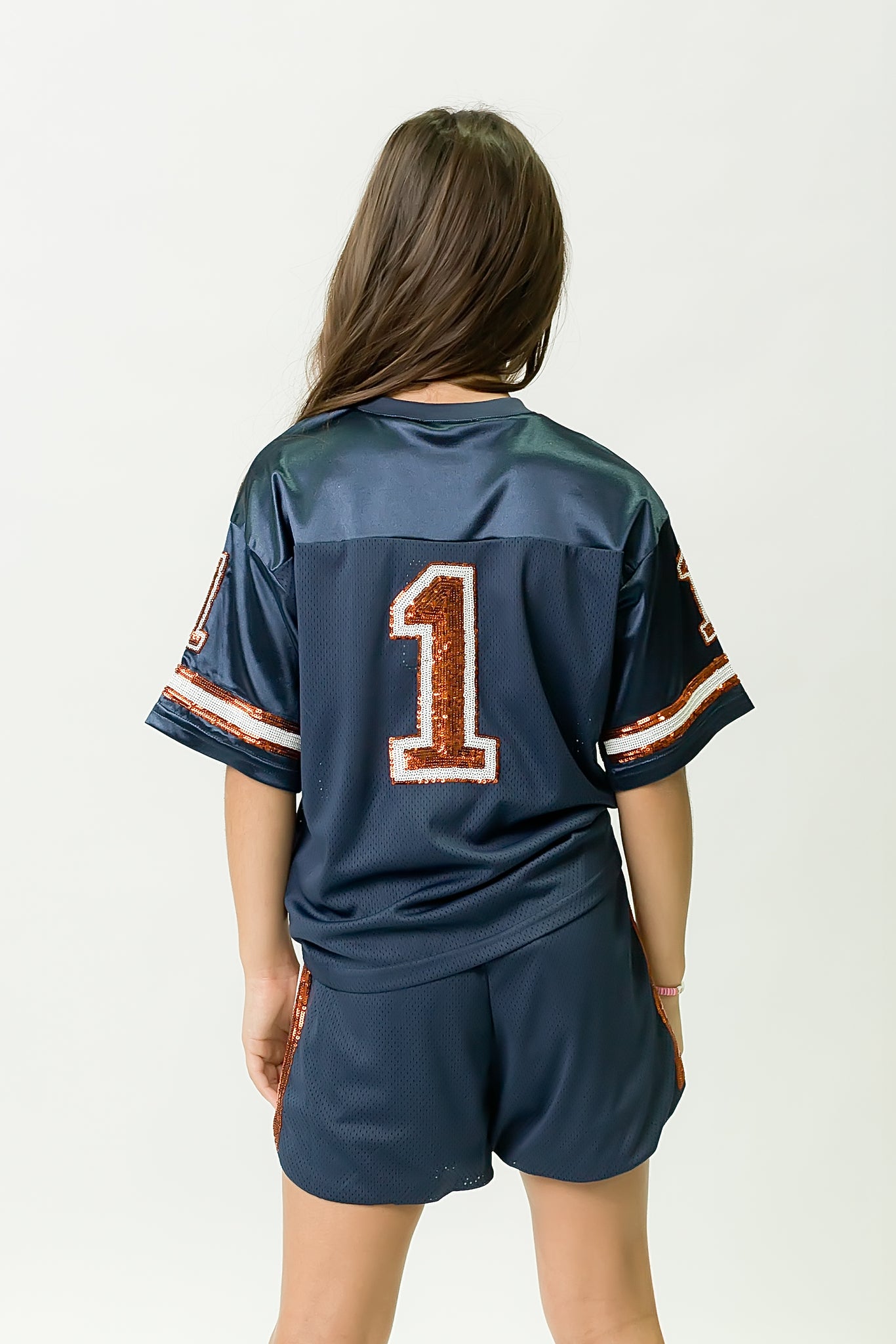 Navy and Orange Sequin Shorts