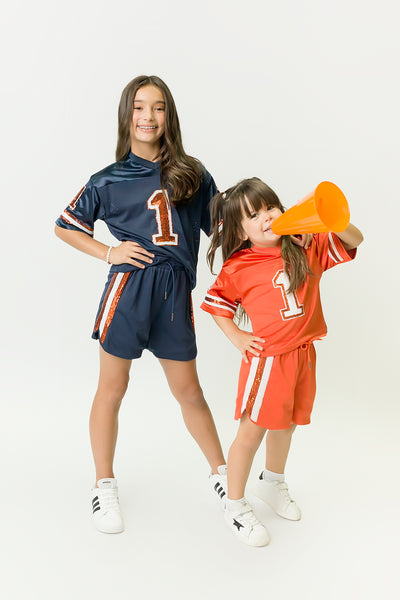 Navy and Orange Sequin Jersey