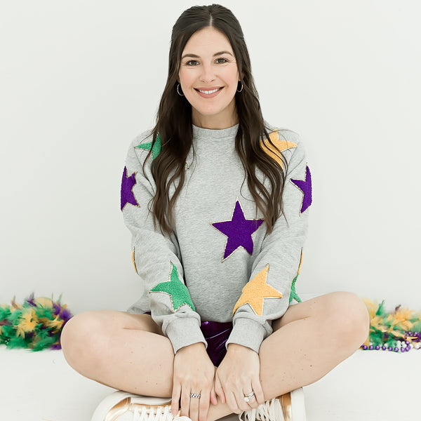 Mardi Gras Stars Chenille Adult Sweatshirt