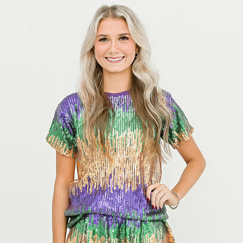 Mix Mardi Gras Sequin Adult Tee