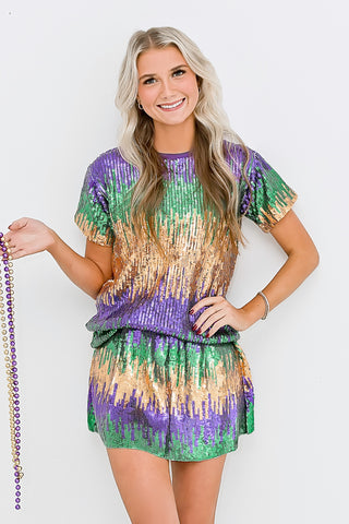Mix Mardi Gras Sequin Adult Tee