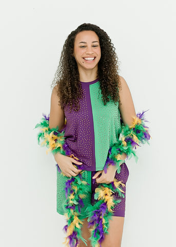 Color Block Athletic Wear with Crystals Top