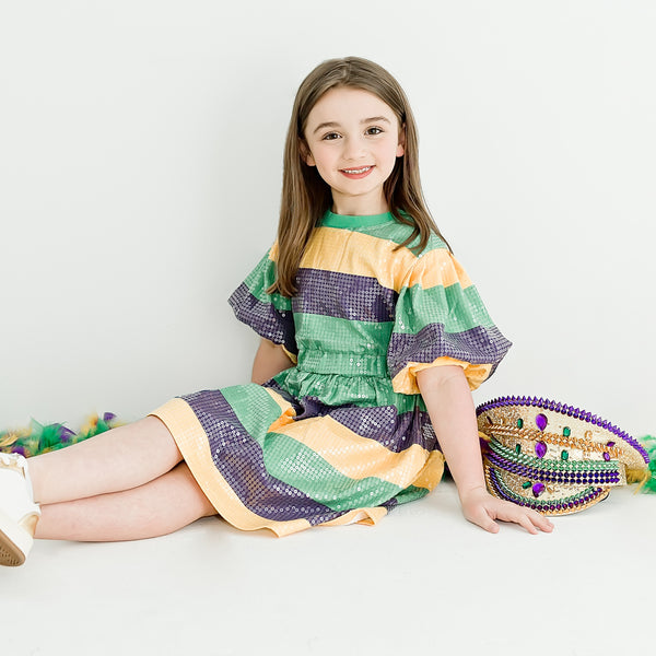 Mardi Gras Rugby Sequin Kid Dress