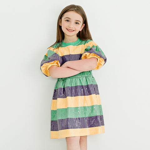 Mardi Gras Rugby Sequin Kid Dress