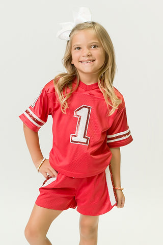 Red and White Sequin Jersey