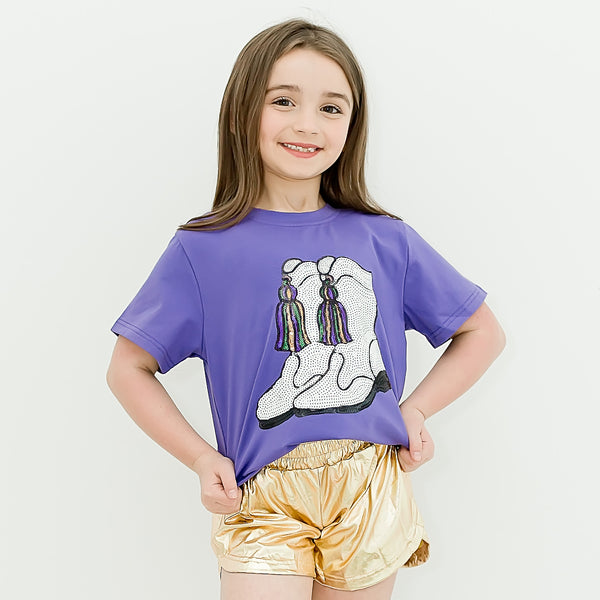 Purple Sequin Boots Kid Shirt