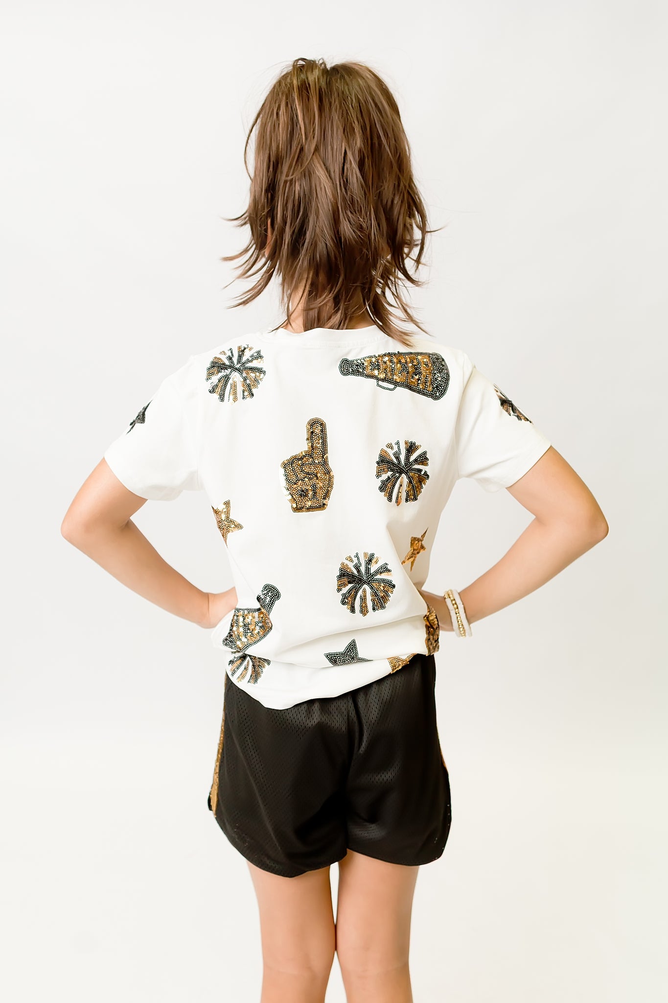 Kids' Black & Gold Cheer Sequin Tee