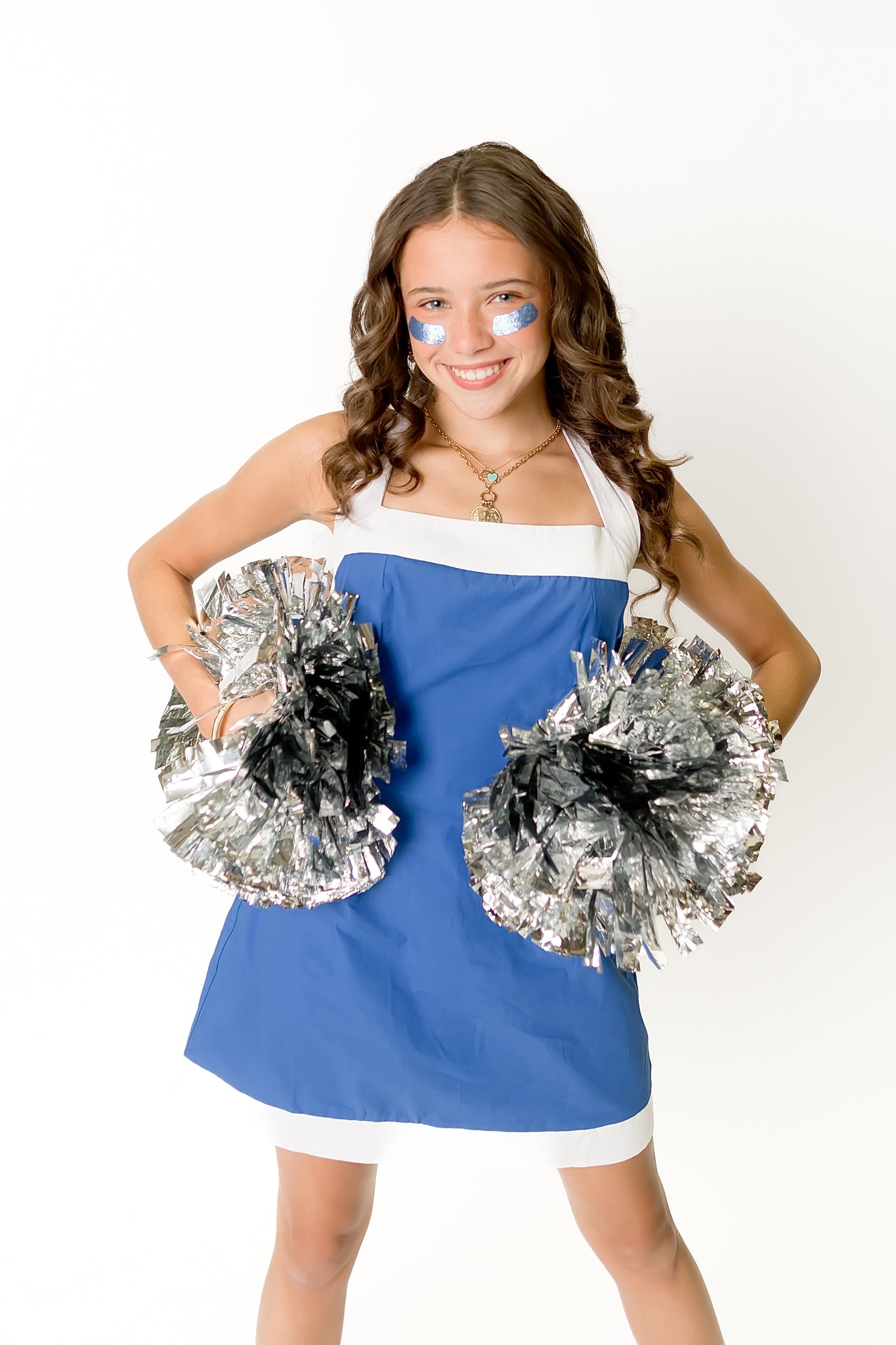 Women's Halter Dress - Royal Blue and White