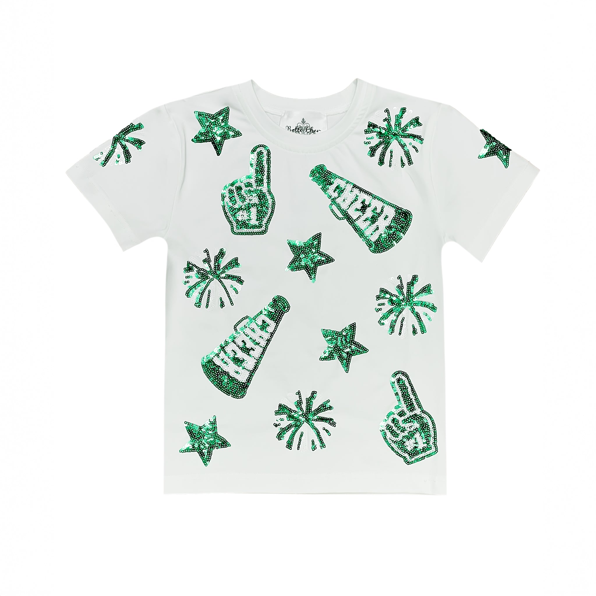 Women's Green & White Cheer Sequin Tee