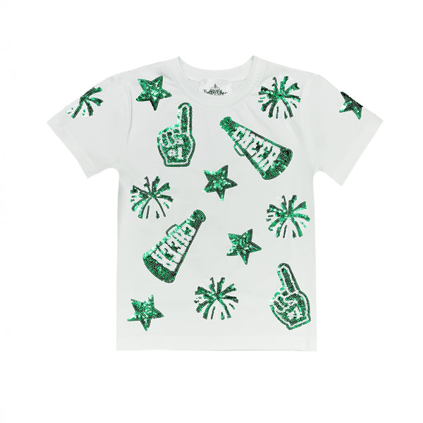 Green and White Cheer Sequin Shirt