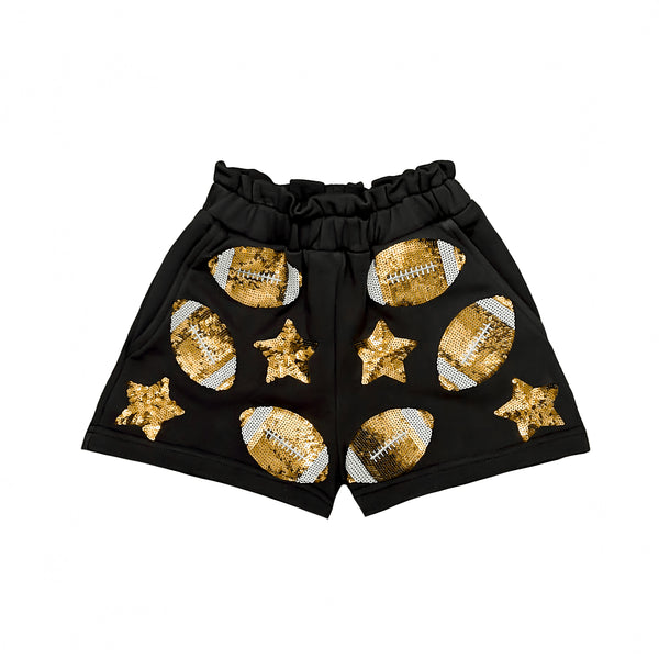 Black Football Sequin Shorts