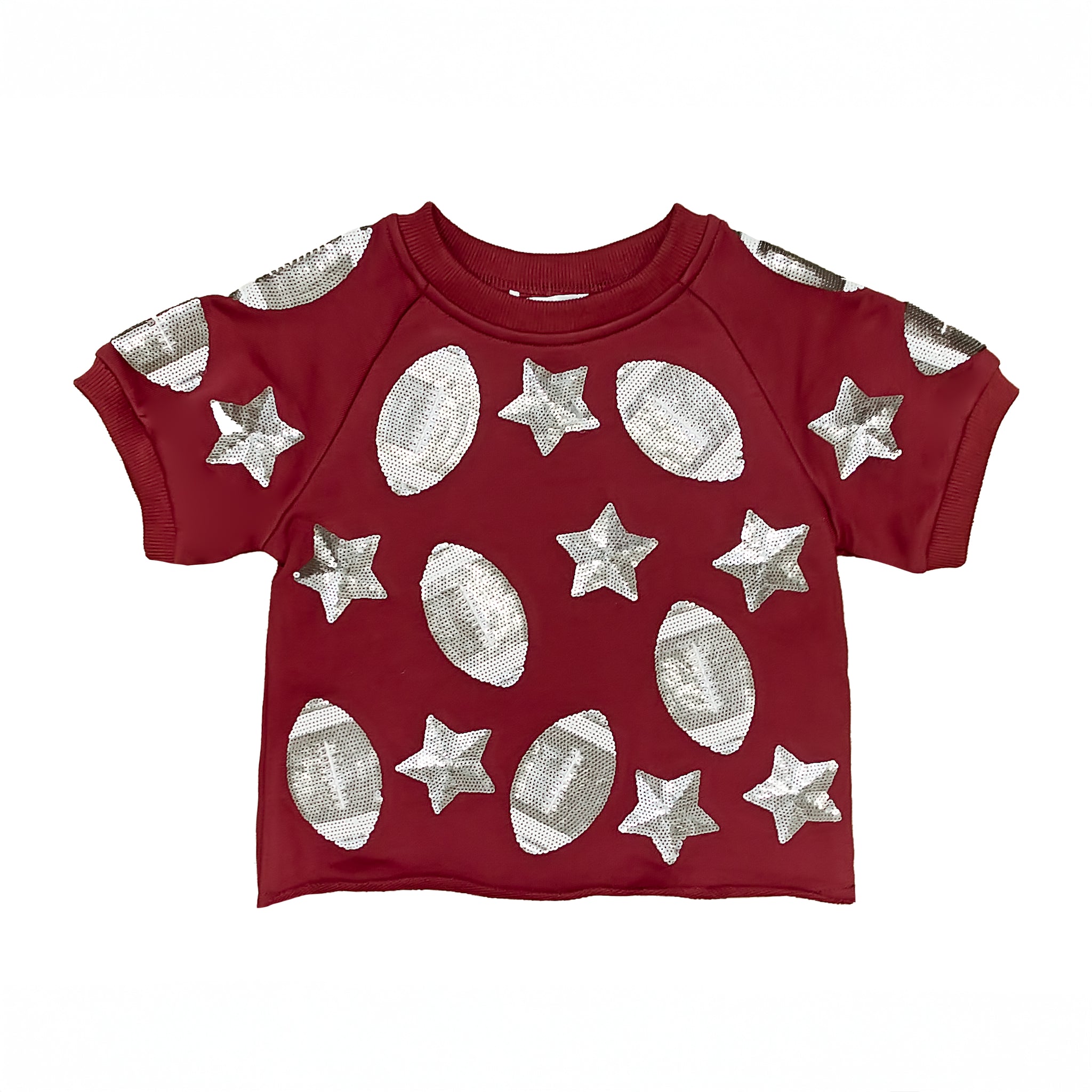 Women's Maroon Football Sequin Top