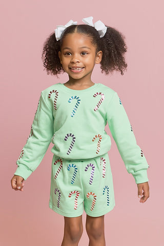 Sequin Candy Cane Kid Sweatshirt