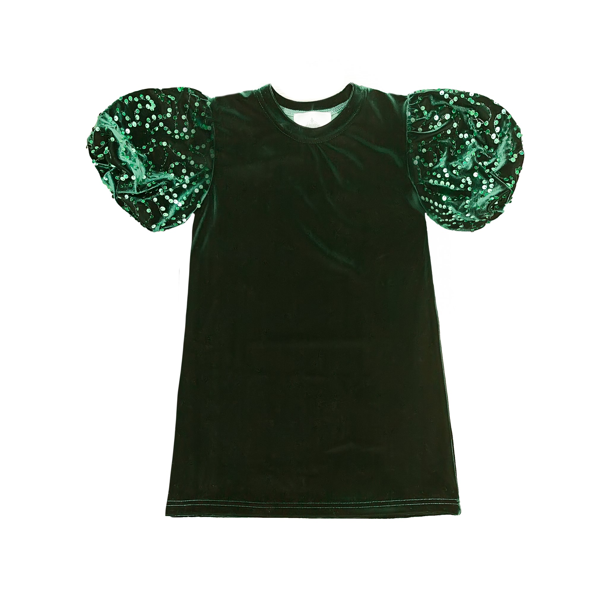 Green Velvet Puff Sleeve Dress