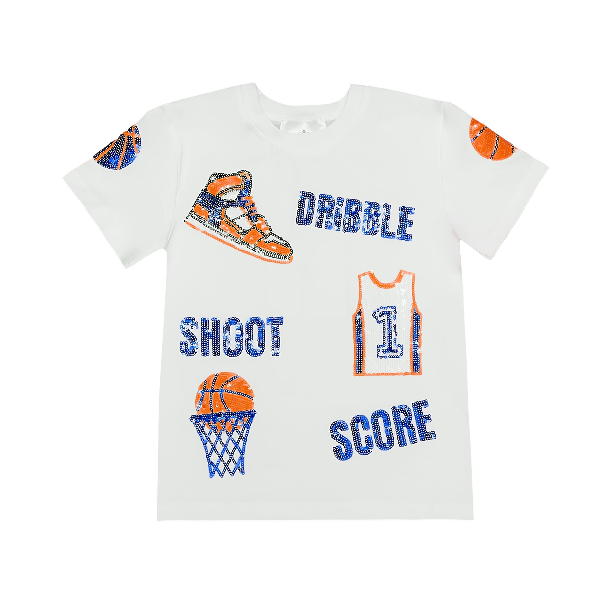 Kids' Sequin Basketball Tee - Royal Blue & Orange
