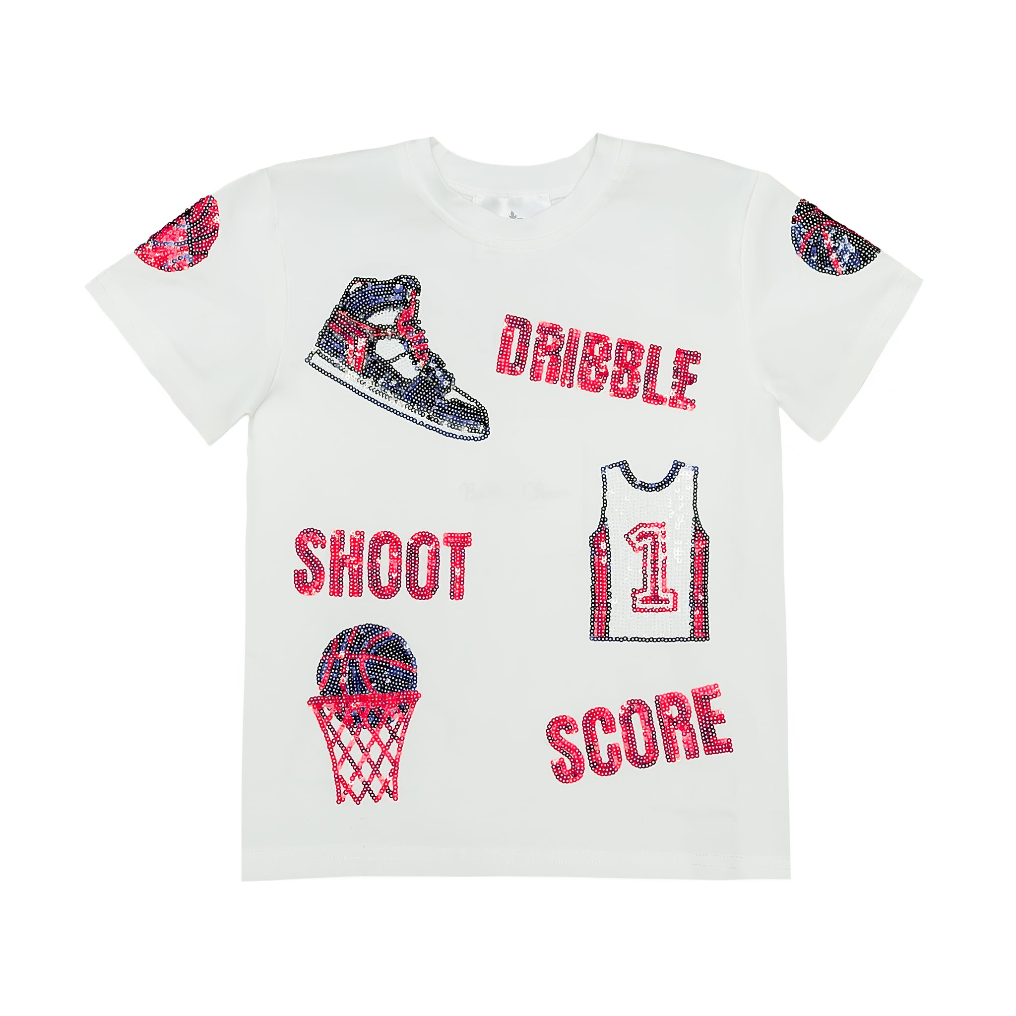 Kids' Sequin Basketball Tee - Navy & Red